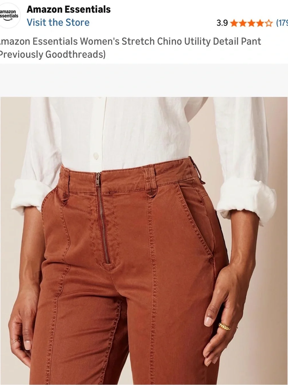 Amazon Essentials women’s stretch chino utility pant - burnt orange - Picture 4 of 5